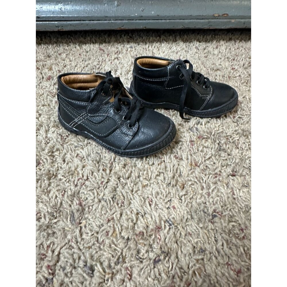 Dogi Kids Black Lace-Up Leather Shoes durable Casual High-Top Style Flexible